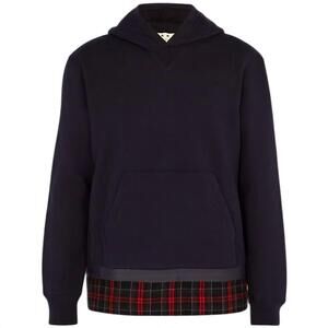 NEW MARNI men's plaid trim hoodie in navy/ plaid